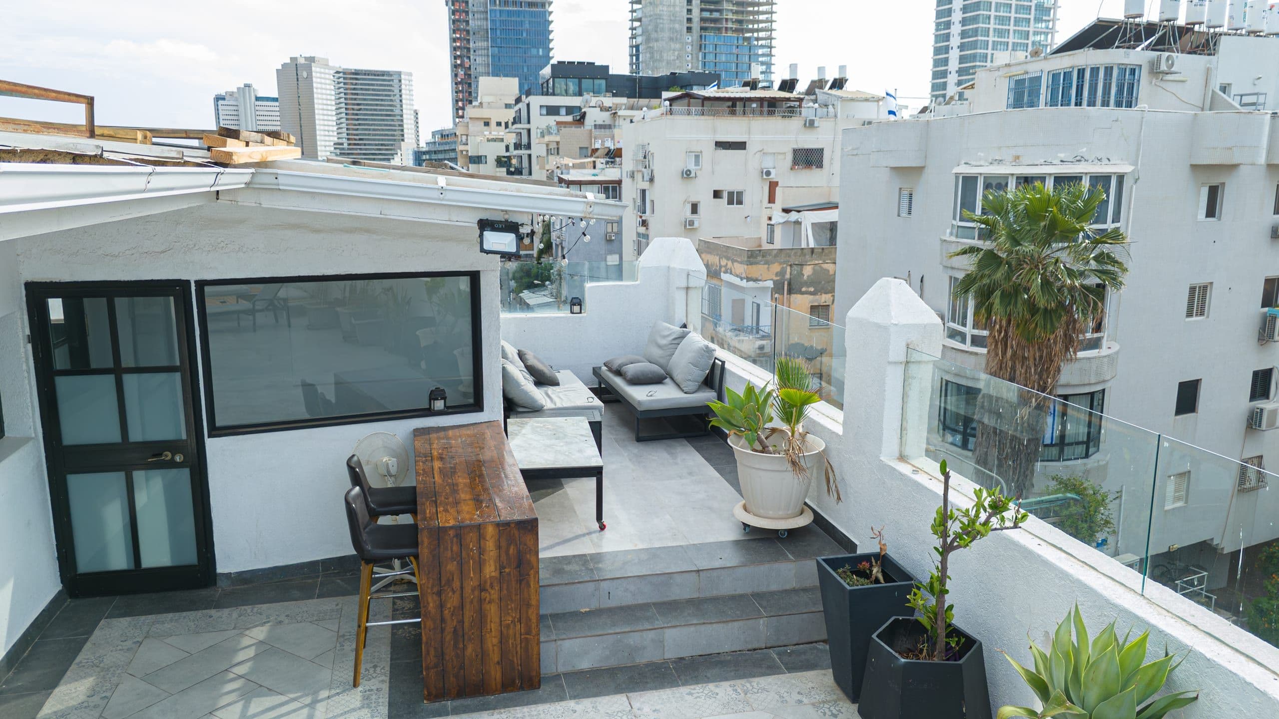 Aerial view of the Or Hakerem penthouse terrace near Tel Aviv's coast